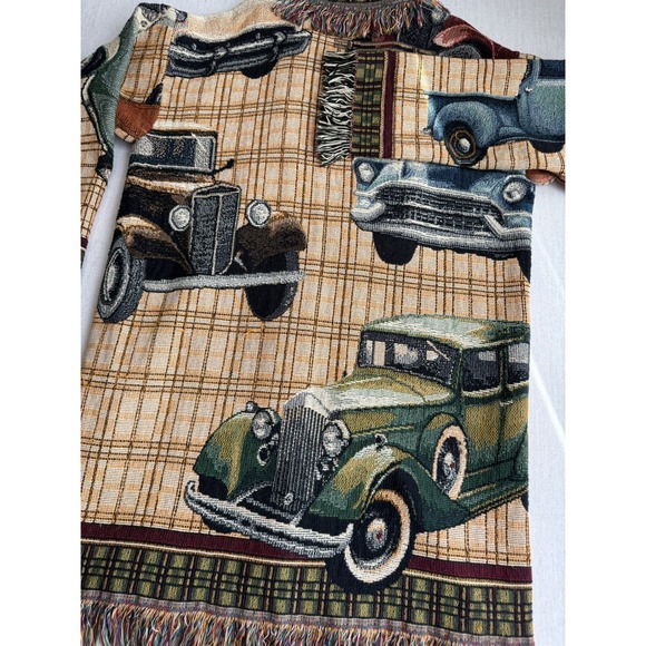 vtg antique car pattern woven tapestry blanket jacket coat - Picture 6 of 6